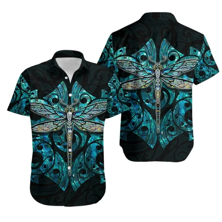 Dragonfly Paua Shell Hawaiian Shirt Mix Maori Tattoo TH4 | Lovenewzealand.co