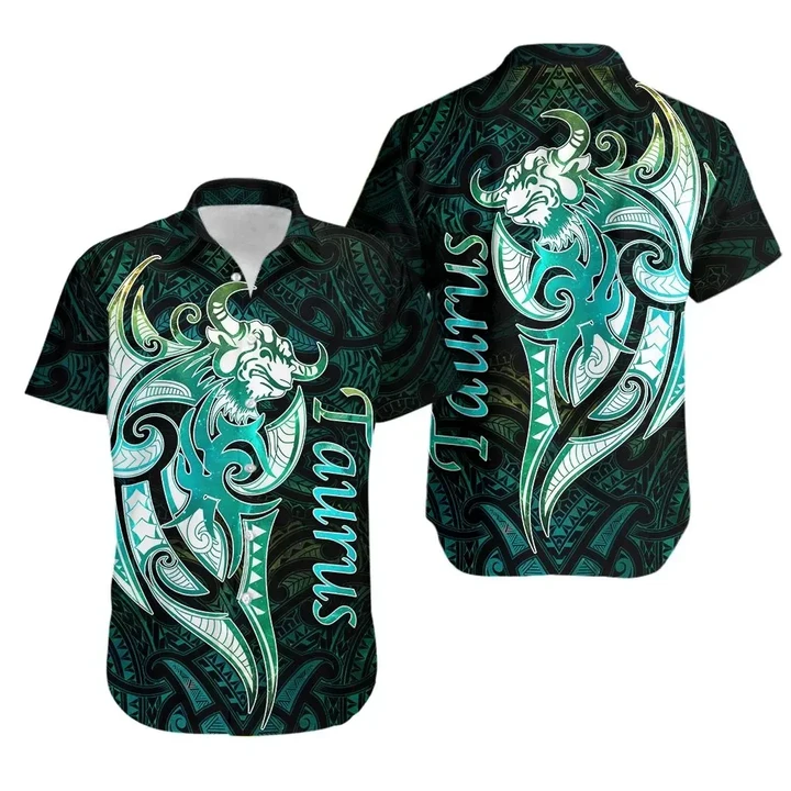 Taurus zodiac Mix Polynesian Tattoo Hawaiian Shirt Green TH4 | Lovenewzealand.co