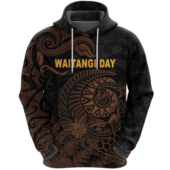 New Zealand Waitangi Day Hoodie Silver Fern Maori Vibes - Black | Lovenewzealand.co