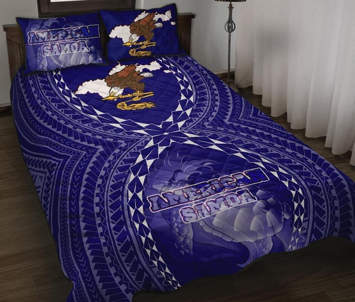 American Samoa Polynesian Quilt Bed Set - American Samoa Flag with Polynesian Tattoo - BN18 | Lovenewzealand.co