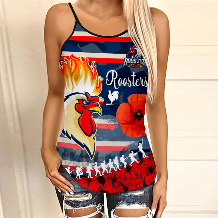 Love New Zealand Clothing - Sydney Roosters Anzac Day New Style Criss Cross Tanktop A35 | Love New Zealand