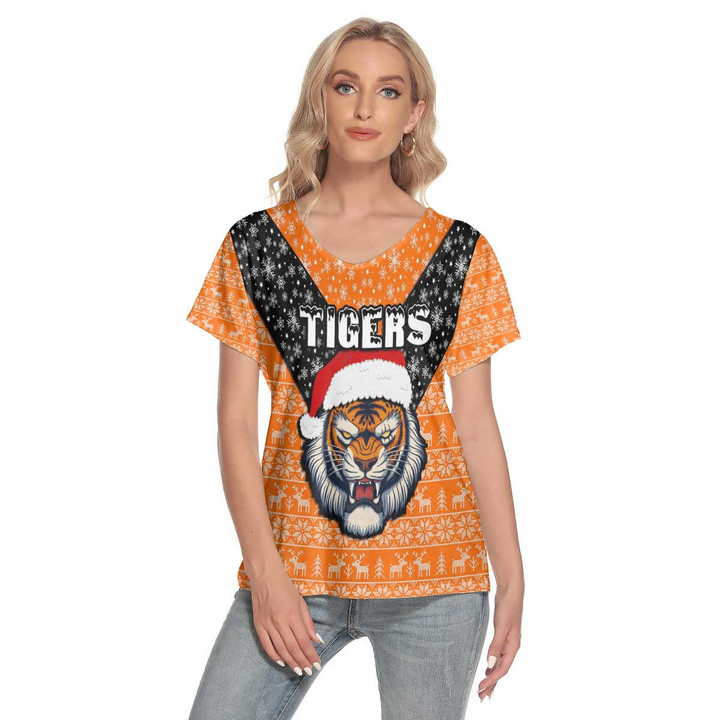 Love New Zealand  Clothing - (Custom) Wests Tigers Christmas Women's Deep V-neck Short Sleeve T-shirt A31