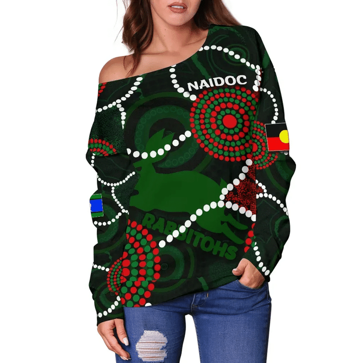 Naidoc Week Rabbitohs Women's Off Shoulder Sweater Aboriginal TH4 | Lovenewzealand.co