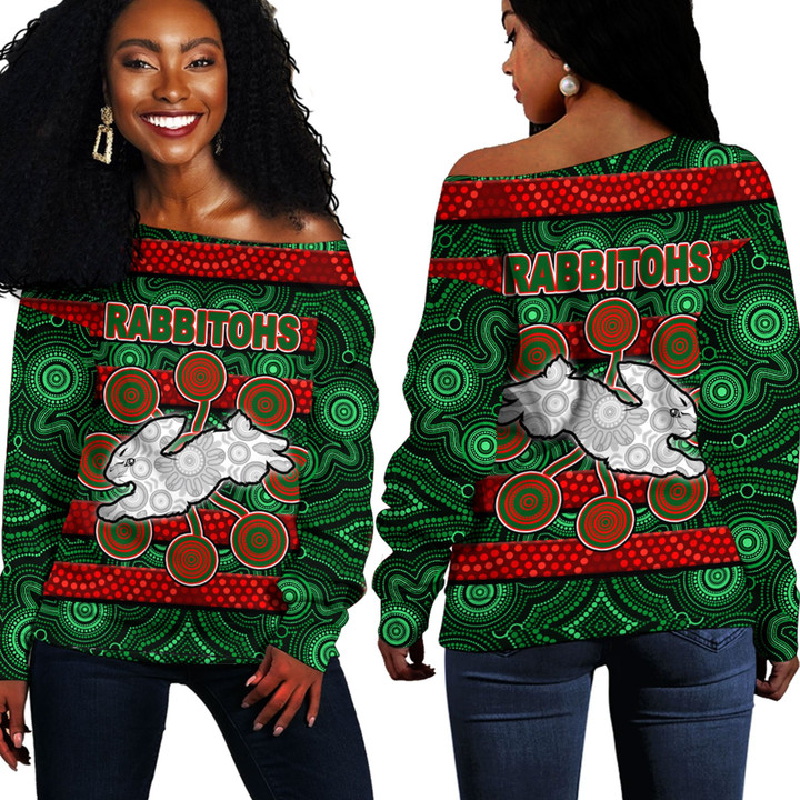 Love New Zealand Clothing - South Sydney Rabbitohs Aboriginal Off Shoulder Sweaters A35 | Love New Zealand