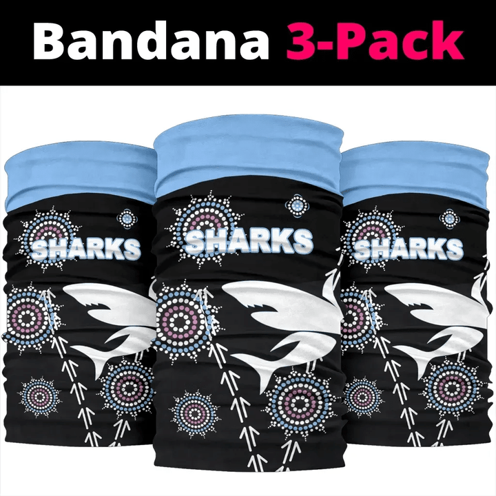 Cronulla Bandana 3-Pack Sharks Simple Indigenous - Black K8 | Lovenewzealand.co