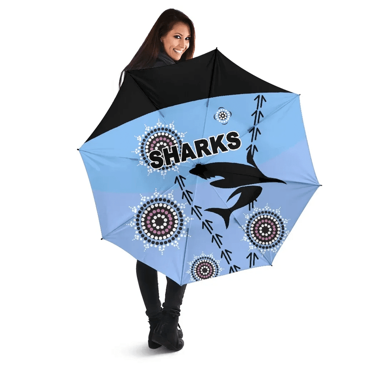 Cronulla All Over Print Umbrellas Sharks Simple Indigenous - Blue K8 | Lovenewzealand.co