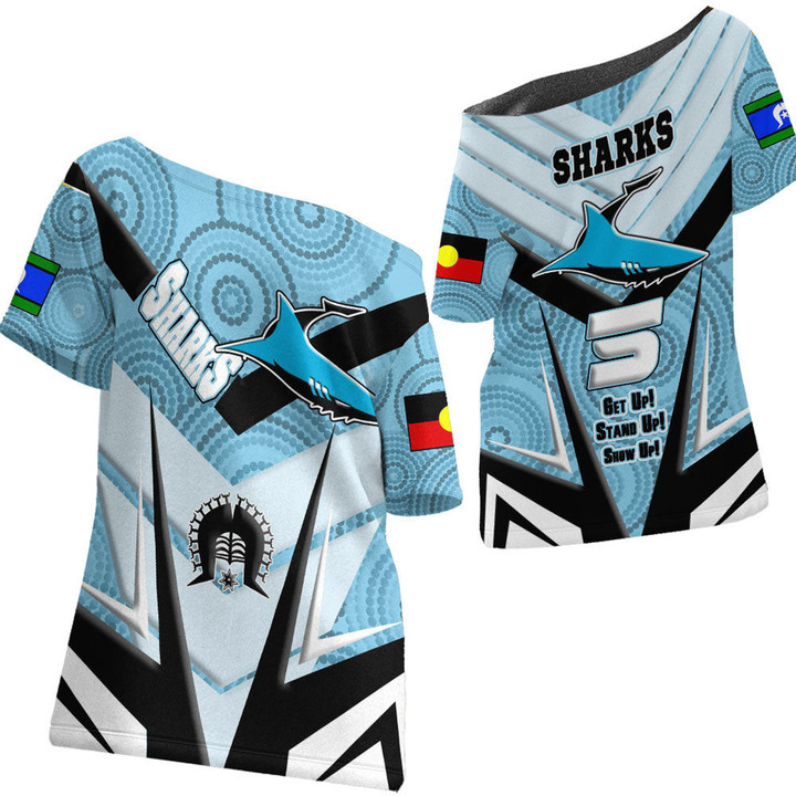 Love New Zealand Clothing - Cronulla-Sutherland Sharks Naidoc 2022 Sporty Style Off Shoulder T-Shirt A35 | Love New Zealand