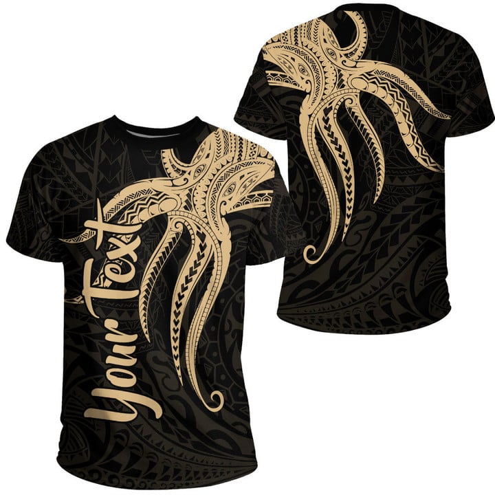 LoveNewZealand Clothing - Polynesian Tattoo Style Octopus Tattoo - Gold Version T-Shirt A7 | LoveNewZealand
