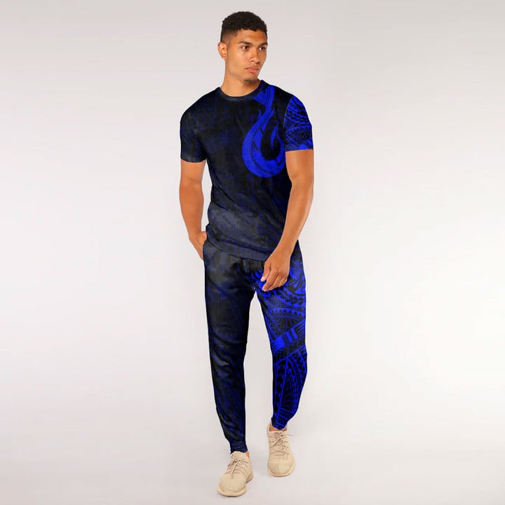 LoveNewZealand Clothing - Polynesian Tattoo Style Hook - Blue Version T-Shirt and Jogger Pants A7 | LoveNewZealand