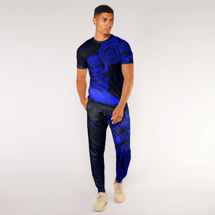 LoveNewZealand Clothing - Polynesian Tattoo Style Tiki Surfing - Blue Version T-Shirt and Jogger Pants A7 | LoveNewZealand