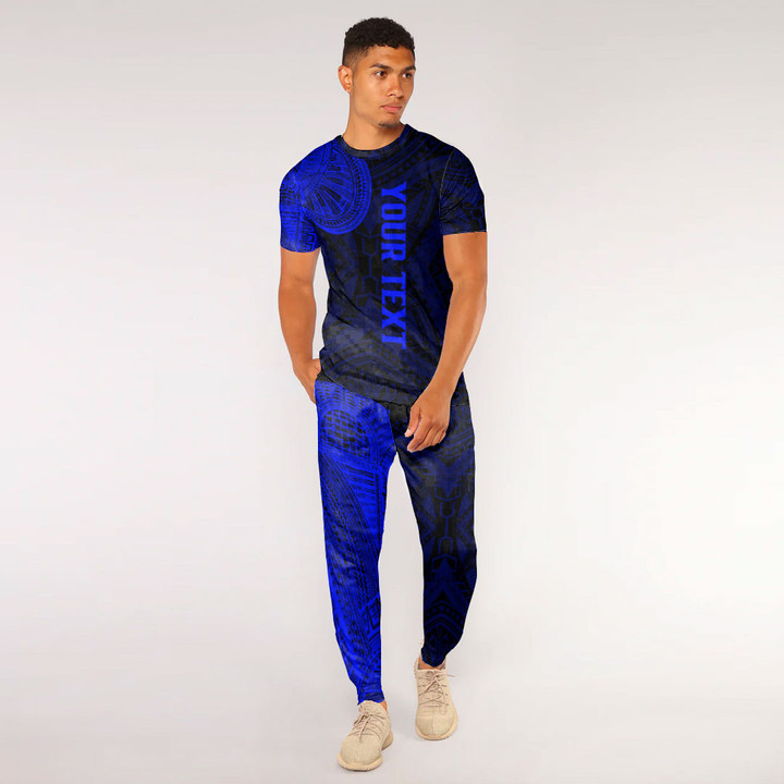 LoveNewZealand Clothing - (Custom) Polynesian Tattoo Style - Blue Version T-Shirt and Jogger Pants A7 | LoveNewZealand