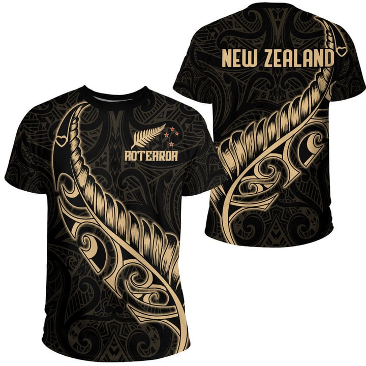 LoveNewZealand Clothing - New Zealand Aotearoa Maori Fern - Gold Version T-Shirt A7 | LoveNewZealand