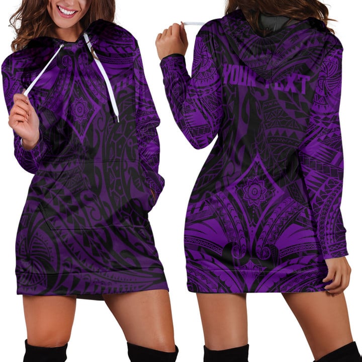 LoveNewZealand Clothing - (Custom) Polynesian Tattoo Style Flower - Purple Version Hoodie Dress A7 | LoveNewZealand