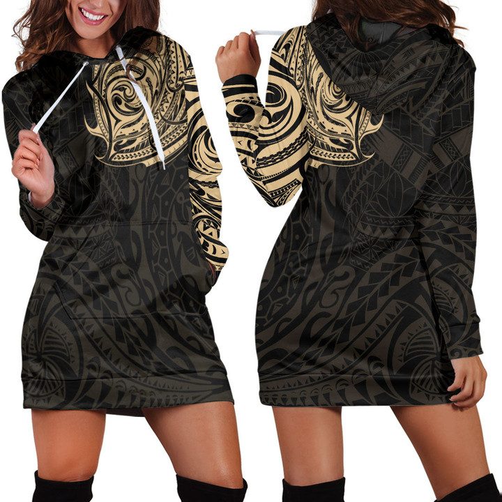 LoveNewZealand Clothing - Polynesian Tattoo Style - Gold Version Hoodie Dress A7 | LoveNewZealand