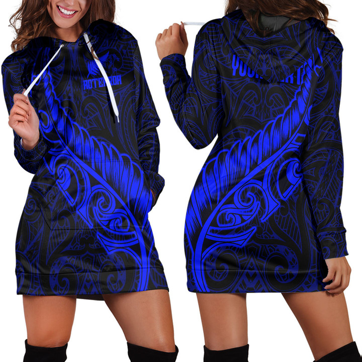 LoveNewZealand Clothing - (Custom) New Zealand Aotearoa Maori Fern - Blue Version Hoodie Dress A7 | LoveNewZealand
