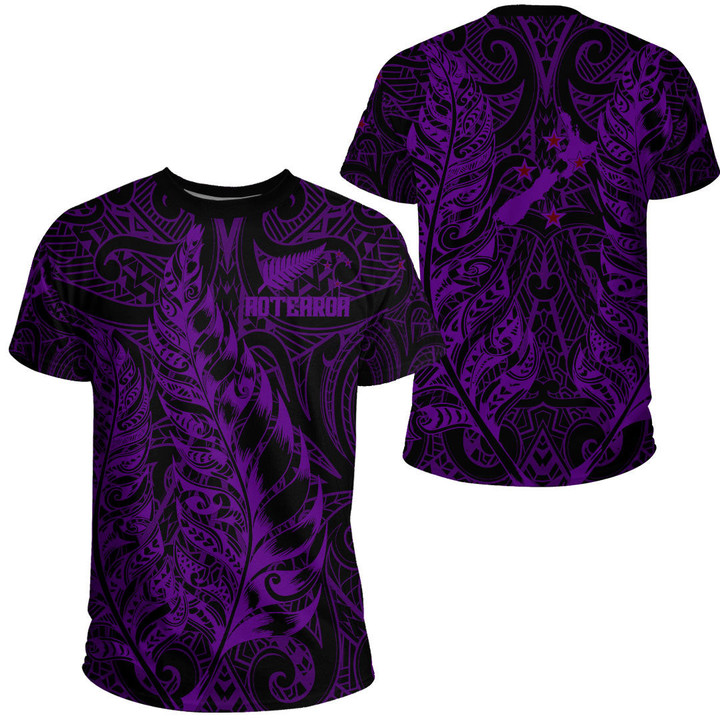 LoveNewZealand Clothing - New Zealand Aotearoa Maori Silver Fern New - Purple Version T-Shirt A7 | LoveNewZealand