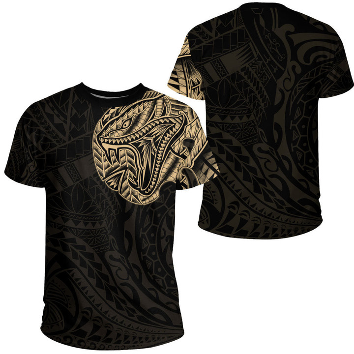 LoveNewZealand Clothing - Polynesian Tattoo Style Snake - Gold Version T-Shirt A7 | LoveNewZealand