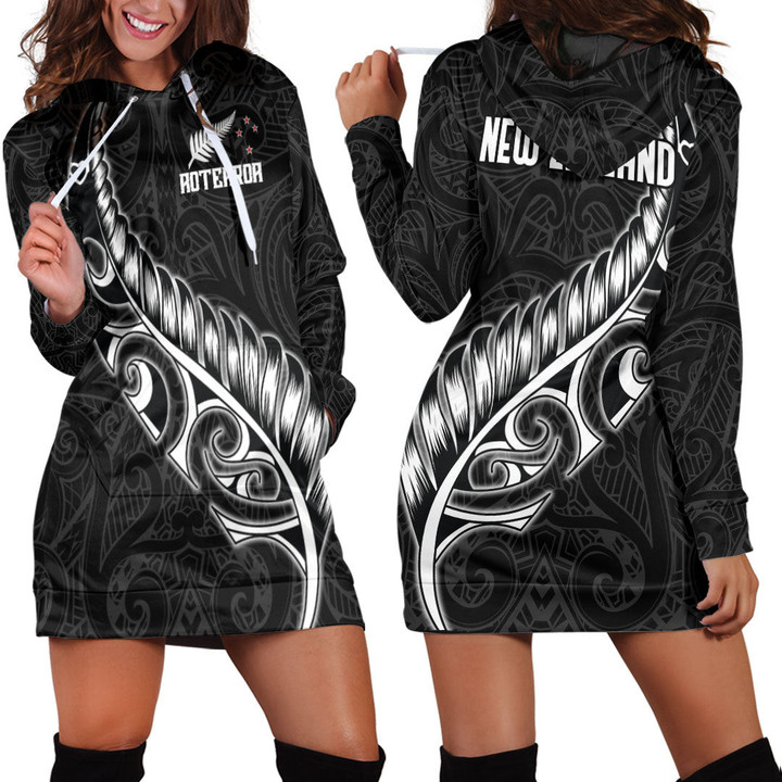 LoveNewZealand Clothing - New Zealand Aotearoa Maori Fern Hoodie Dress A7 | LoveNewZealand