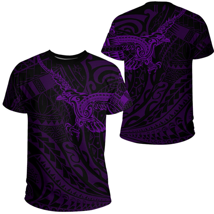 LoveNewZealand Clothing - Polynesian Tattoo Style Crow - Purple Version T-Shirt A7 | LoveNewZealand