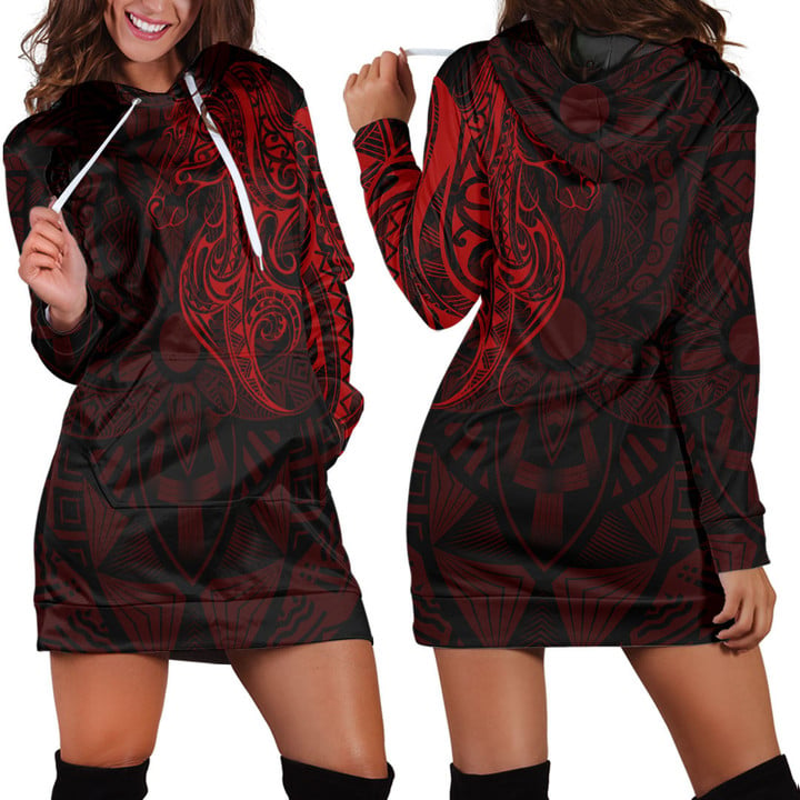 LoveNewZealand Clothing - Polynesian Tattoo Style Horse - Red Version Hoodie Dress A7 | LoveNewZealand