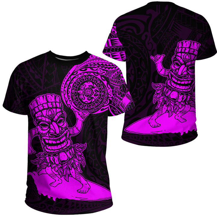 LoveNewZealand Clothing - Polynesian Tattoo Style Tiki Surfing - Pink Version T-Shirt A7 | LoveNewZealand