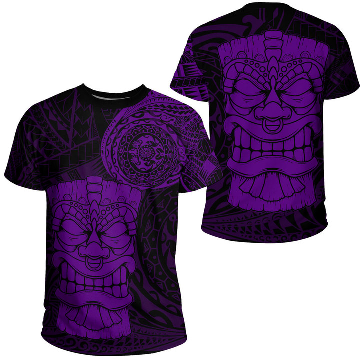 LoveNewZealand Clothing - Polynesian Tattoo Style Tiki - Purple Version T-Shirt A7 | LoveNewZealand