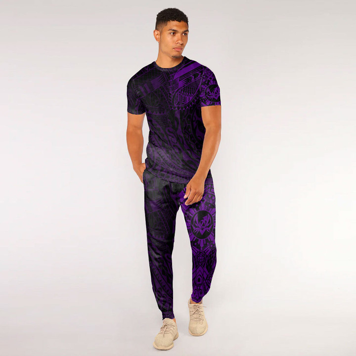 LoveNewZealand Clothing - Polynesian Tattoo Style Tatau - Purple Version T-Shirt and Jogger Pants A7 | LoveNewZealand