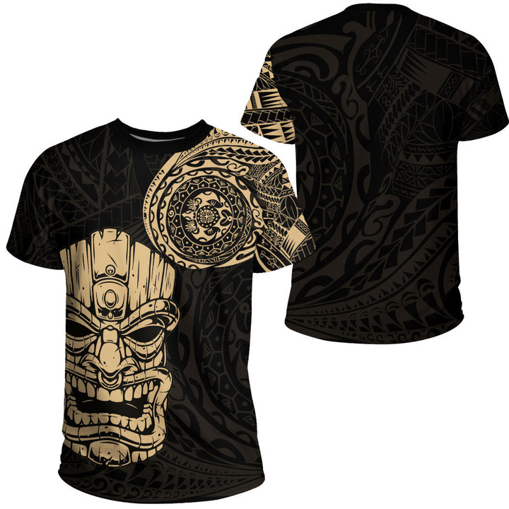 LoveNewZealand Clothing - Polynesian Tattoo Style Tiki - Gold Version T-Shirt A7 | LoveNewZealand