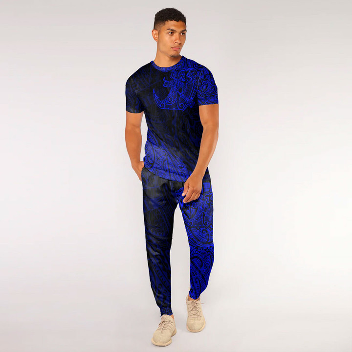 LoveNewZealand Clothing - Polynesian Tattoo Style Surfing - Blue Version T-Shirt and Jogger Pants A7 | LoveNewZealand