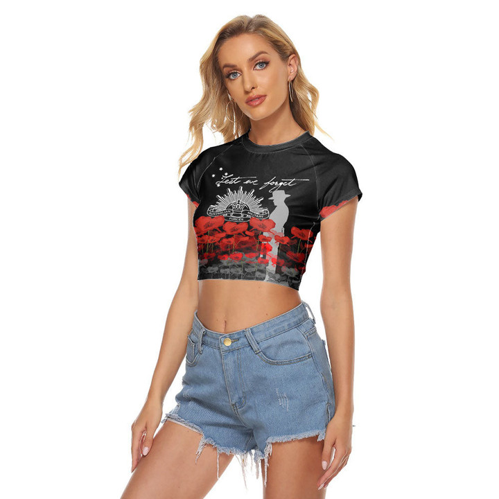 1sttheworld Clothing - (Custom) Australian Military Forces Anzac Day Lest We Forget Women's Raglan Cropped T-shirt A31