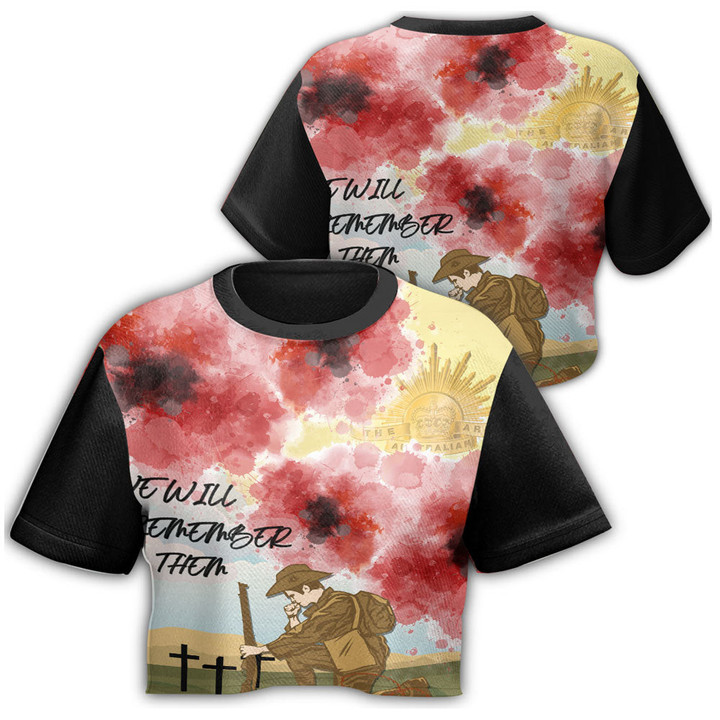 1sttheworld Clothing - Anzac We Will Remember Them Croptop T-shirt A31