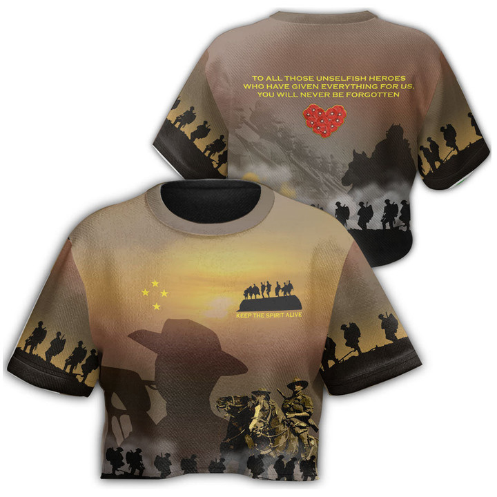 1sttheworld Clothing - Anzac Day Keep The Spirit Alive Croptop T-shirt A31