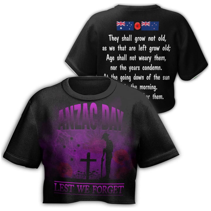 1sttheworld Clothing - Anzac Day Remember Australia & New Zealand Purple Croptop T-shirt A31