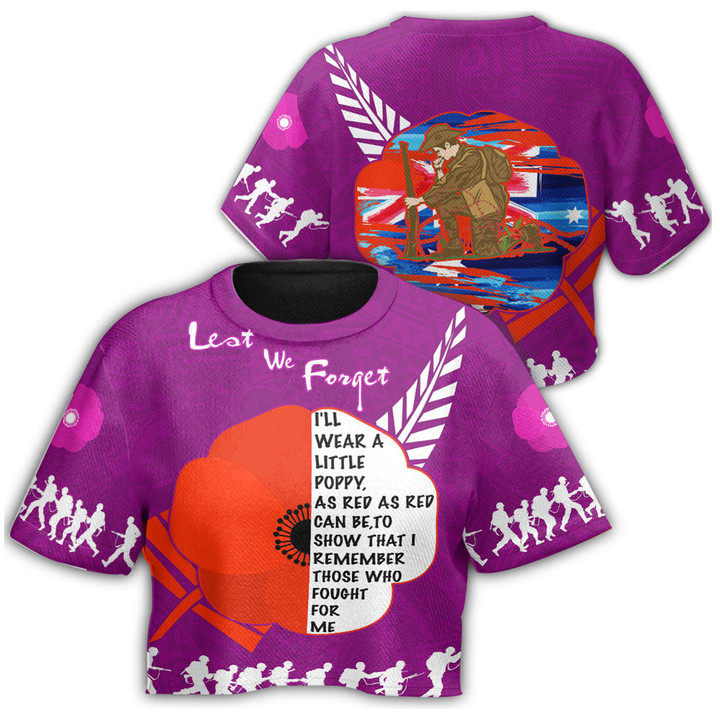 1sttheworld Clothing - New Zealand Anzac Red Poopy Purple Croptop T-shirt A31