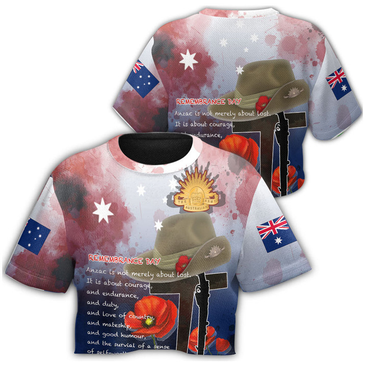1sttheworld Clothing - Anzac Day Remembrance Day Qoute Croptop T-shirt A31
