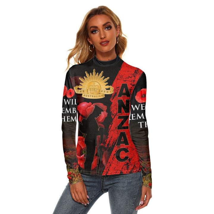 1sttheworld Clothing - Anzac Day Soldier Silhouette Remembrance Women's Stretchable Turtleneck Top A31