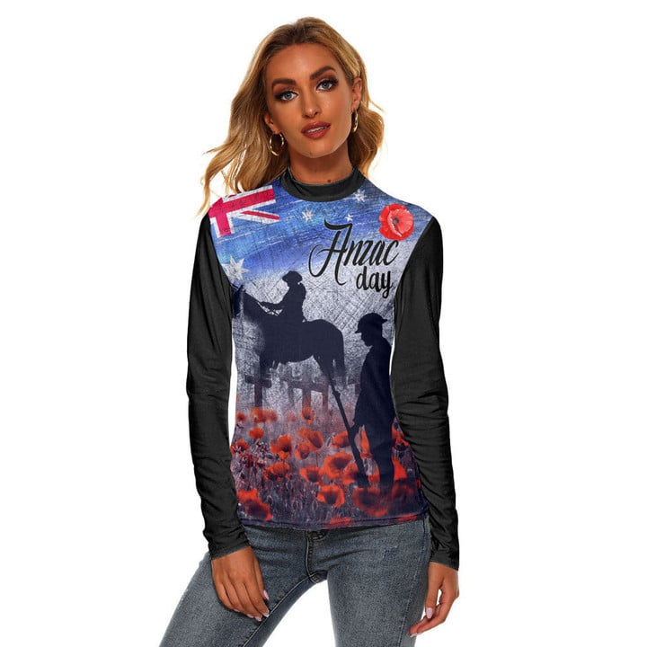 1sttheworld Clothing - Anzac Day Lest We Forget Vintage Poppies Women's Stretchable Turtleneck Top A31