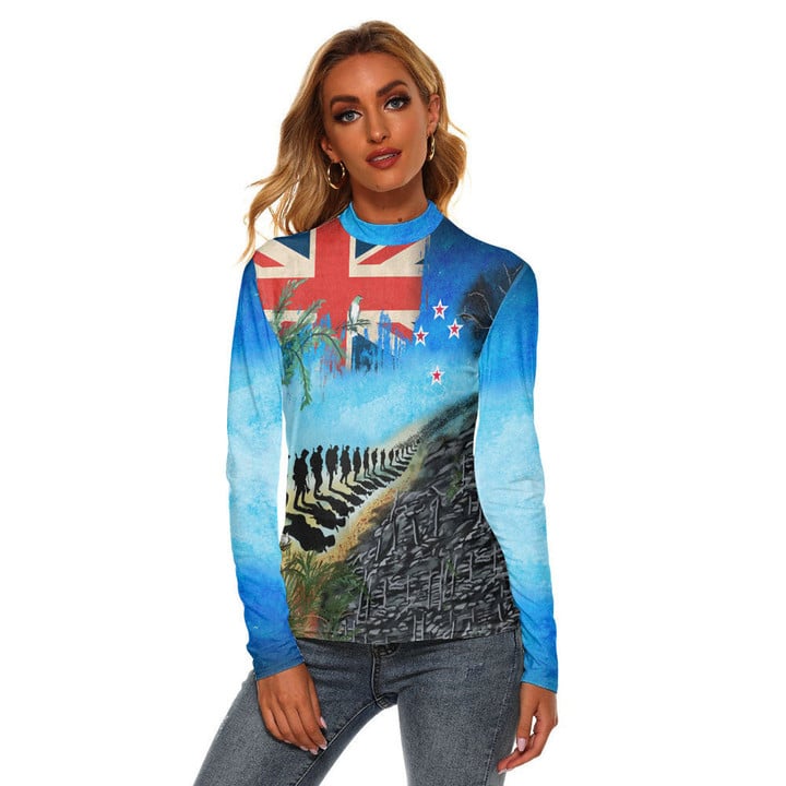 1sttheworld Clothing - New Zealand Anzac Day Lest We Forget Women's Stretchable Turtleneck Top A31