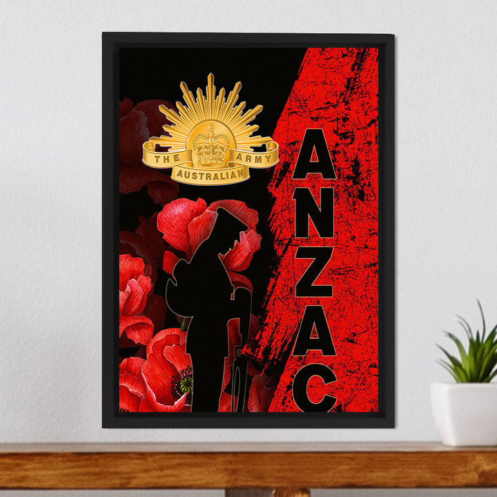 1sttheworld Canvas - Anzac Day Soldier Silhouette Remembrance Framed Wrapped Canvas A31