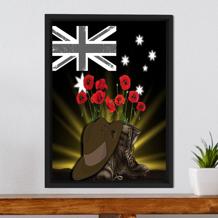 1sttheworld Canvas - Anzac Day Hat & Boots Framed Wrapped Canvas A31
