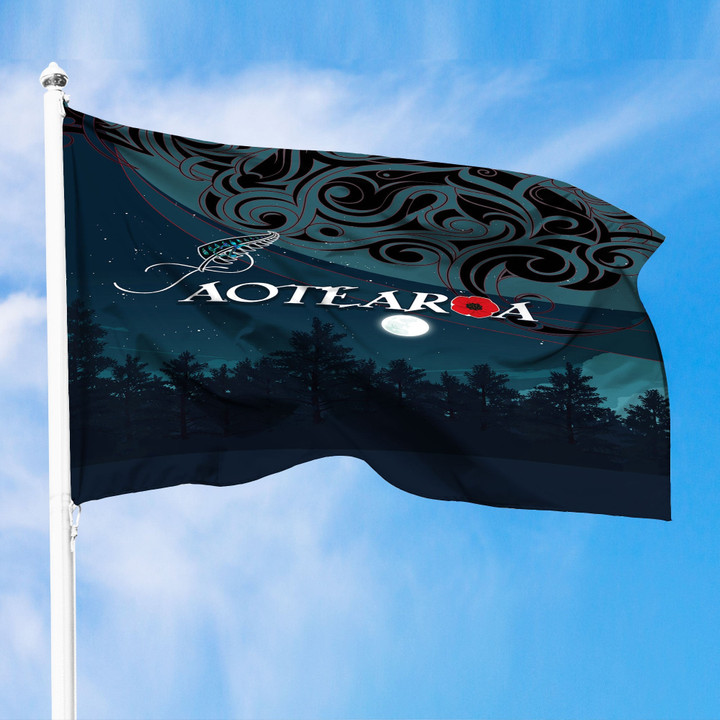 1sttheworld Flag - New Zealand Paua Silver Fern Poppy  Premium Flag A31