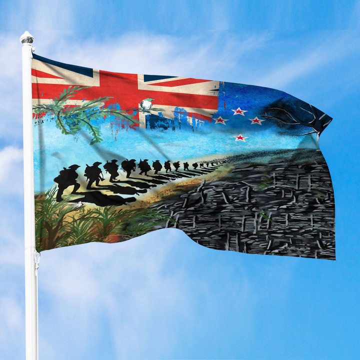 1sttheworld Flag - New Zealand Anzac Day Lest We Forget Premium Flag A31