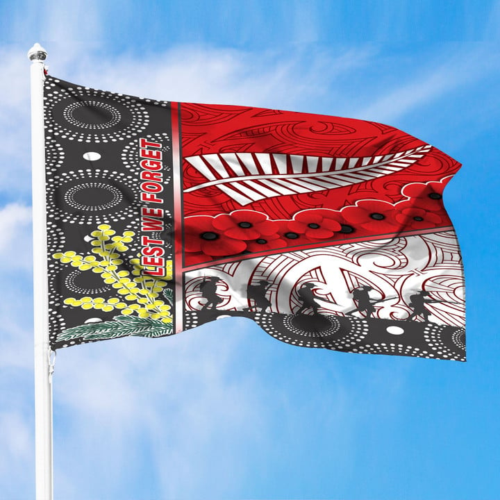1sttheworld Flag - (Custom) Australia Indigenous & New Zealand Maori Anzac (Red) Premium Flag A31