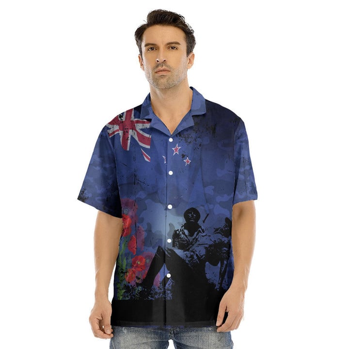 1sttheworld Clothing - New Zealand Anzac Day Soldier & Poppy Camouflage Hawaii Shirt A31