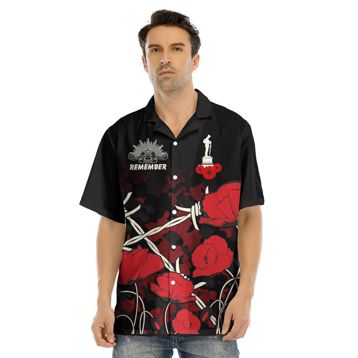 1sttheworld Clothing - Anzac Day Camouflage Poppy & Barbed Wire Hawaii Shirt A31
