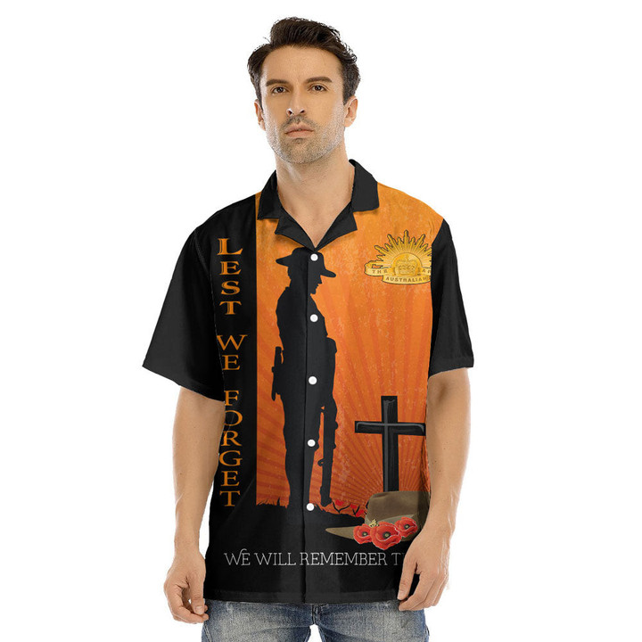 1sttheworld Clothing - Anzac Day Lest We Forget Soldier Standing Guard Hawaii Shirt A31