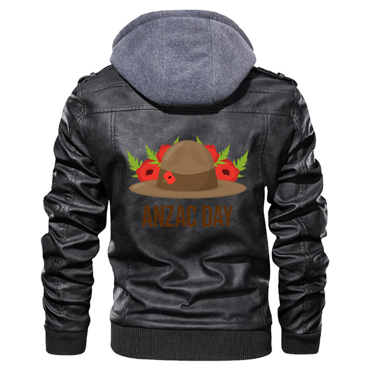 Love New Zealand Clothing - Anzac Day Slouch Hat and Poppy Flower Leather Jacket A35