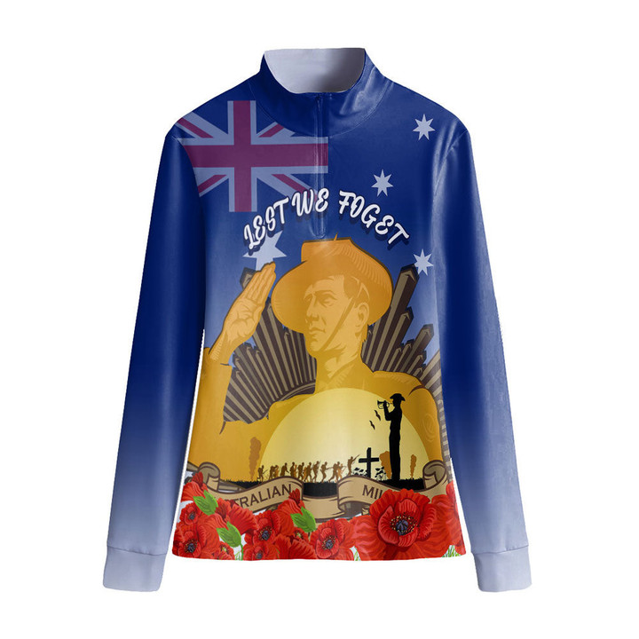 1sttheworld Clothing - (Custom) Australia Anzac Day Soldier Salute Women's Stand-up Collar T-shirt A31