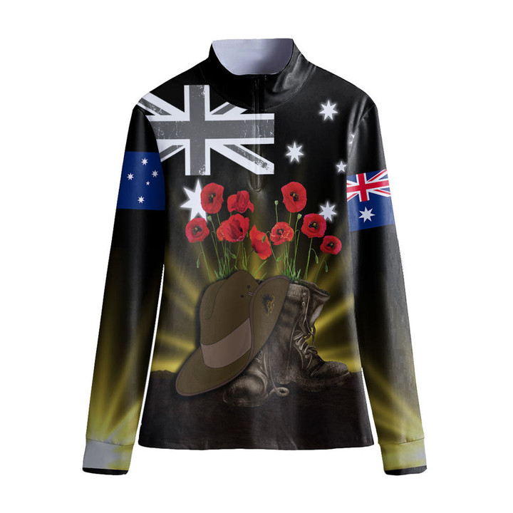 1sttheworld Clothing - Anzac Day Hat & Boots Women's Stand-up Collar T-shirt A31