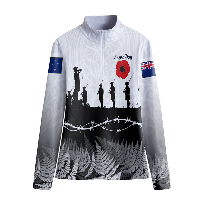 1sttheworld Clothing - New Zealand Anzac Day Silhouette Soldier Women's Stand-up Collar T-shirt A31